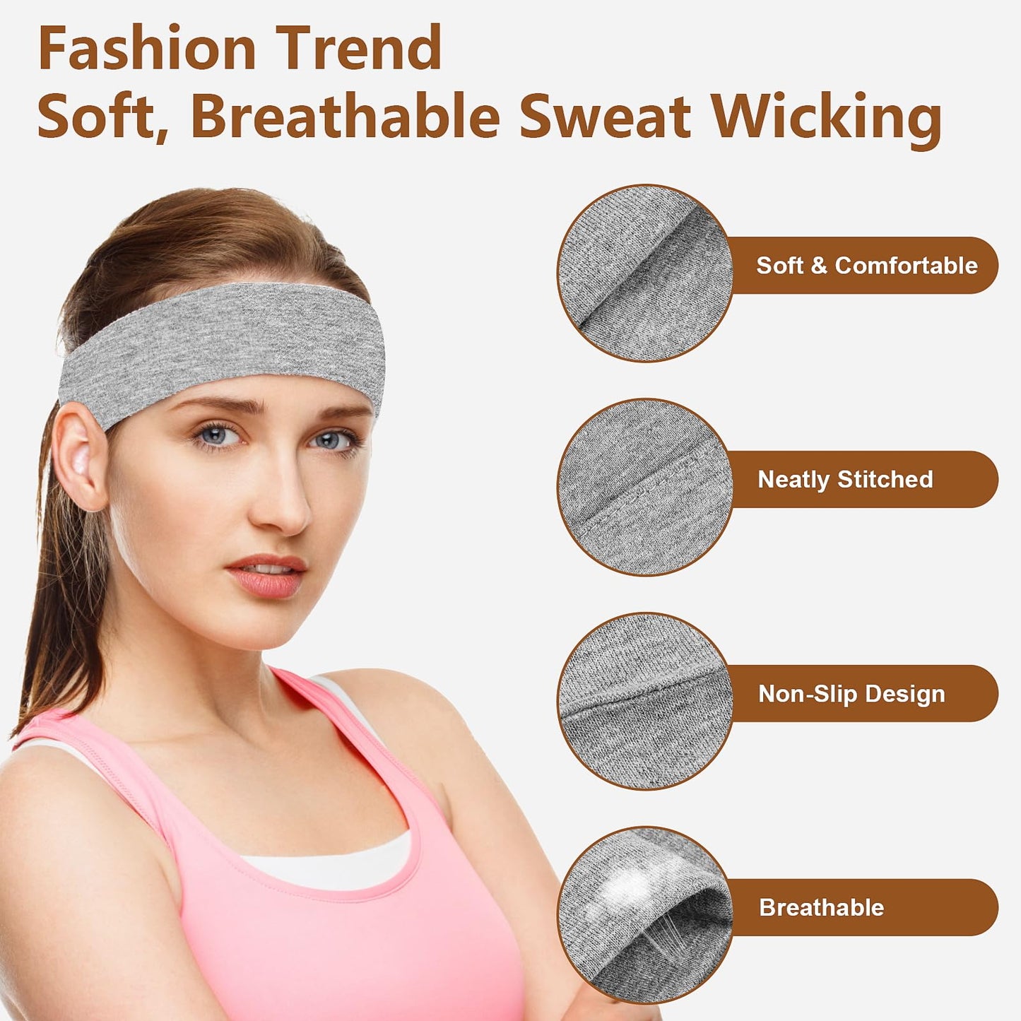 Headbands for Women, 8 PCS Elastic Head Bands for Women's Hair, Premium Workout Headbands for Women Non Slip, Fashion Stretchy Soft Cotton Cloth Fabric Sports Sweat Band for Yoga Running