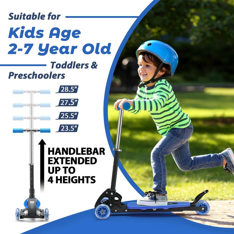3 Wheel Scooter for Kids 3-7, Heavy Duty 120 lb Scooters for Age 5 Boy Girl, Foldable Toddler Scooters with Height Adjustable Handlebar, Lean-to-Steer Wheels, Anti-Slip Deck, Kick Scooter Child Gift