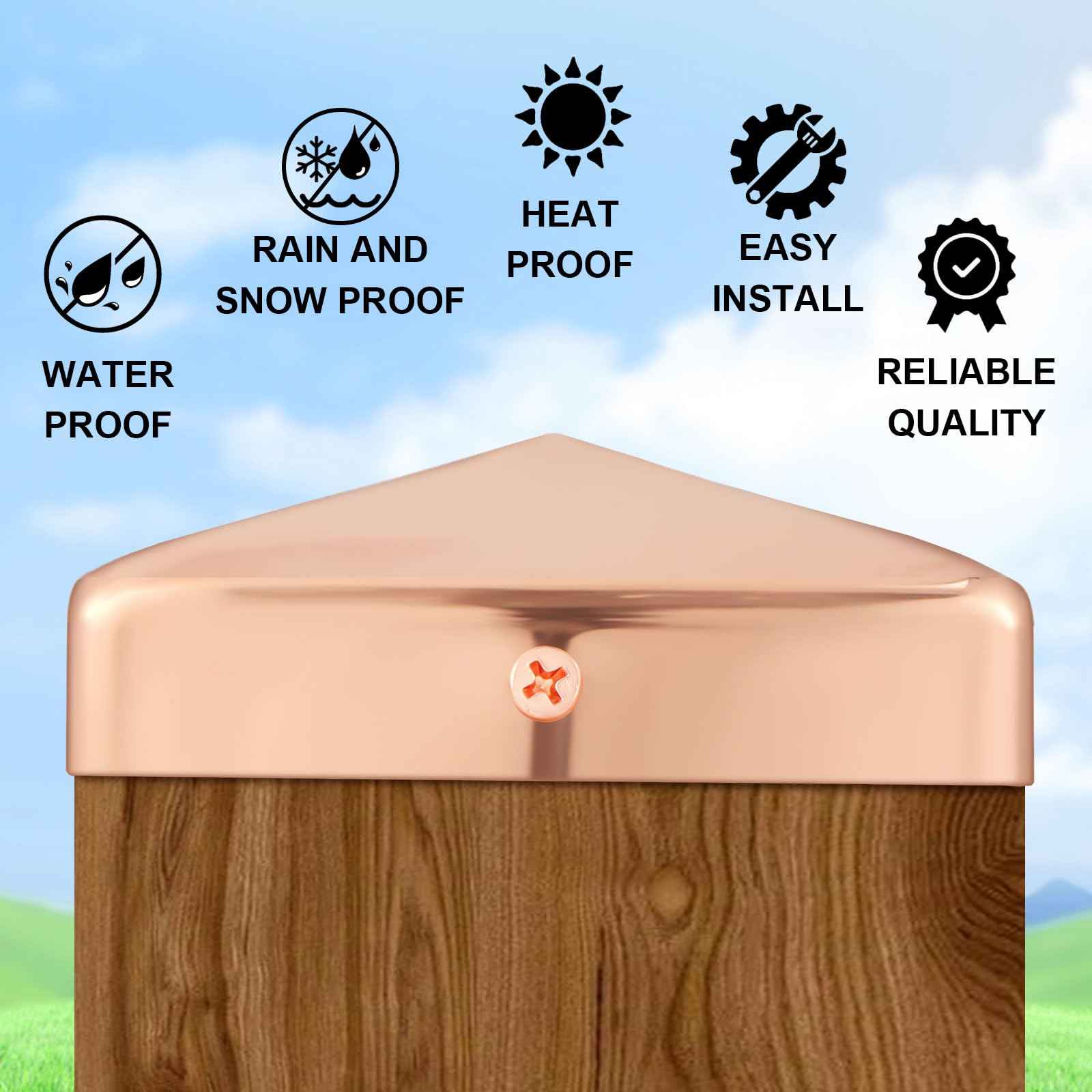 Tandefio 2 Pcs Solid Copper Post Caps Fence Pyramid Decking Caps with Screw for Metal Wood Cedar Fence Deck Corridors Mailbox Posts End Cover(4x4'' (Actual 3.5x3.5''),Pyramid)