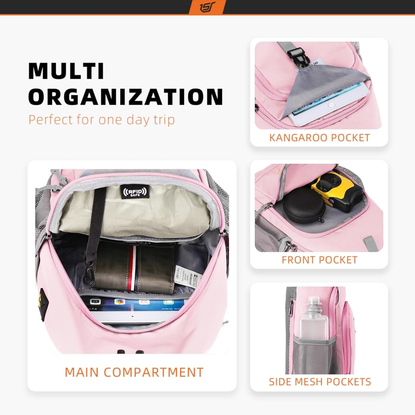 SKYSPER Sling Bag - RFID Crossbody Backpack for Travel & Hiking | Stylish Pink Daypack for Men & Women