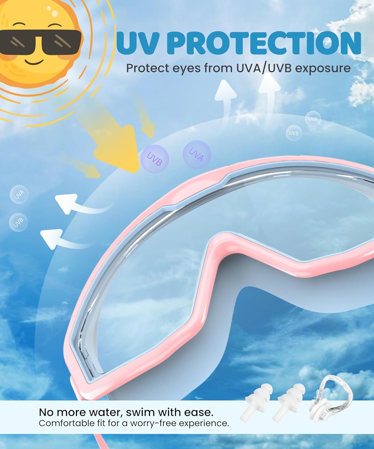 Skiennix Kids Swim Goggles - Anti-Fog UV Protection | 180° Clear View, 3 Pack for Ages 4-16