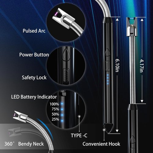 KTEBO Plasma Arc Electric Lighters - Rechargeable USB Long Reach for Candles & BBQ | Windproof Design (2 Pack)