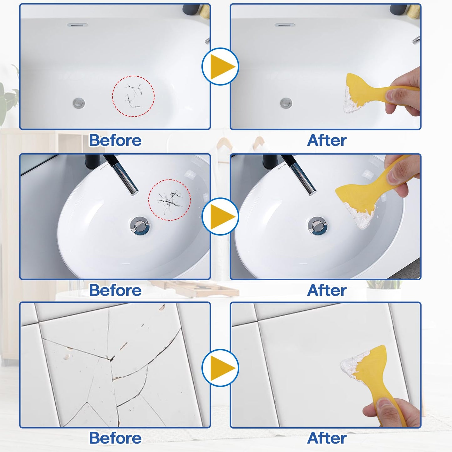 Porcelain Repair Kit, White Tile and Bathtub Fiberglass Repair Kit for Any Cracks Chips, Quickly Repair Resin, Ceramic, Marble Shower Sink, Acrylic Quartz Countertop