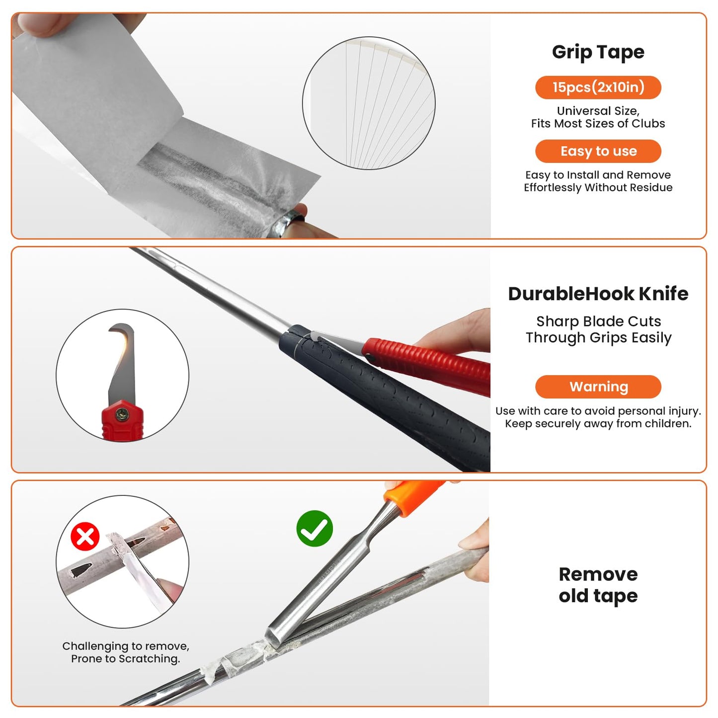Golf Grip Kit for Regripping Golf Club, Golf Grip Removal Tool with Portable Vise Clamp, Solvent, 15 Double-Sided Tapes (2"x10"), Hook Knife & Tape Remover & Rubber Sleeve – DIY Golf Club Repair Kit