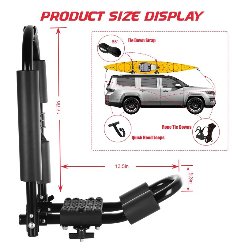 FORWODE Premium Kayak Roof Rack, 1 Pair J-Bar Roof Rack, Folding Adjustable Rack, Weight 80 LBS Heavy Duty Kayak Roof Carrier 1 Kayak, Canoe, SUV, Surfboard on SUV, Car and Truck Crossbar