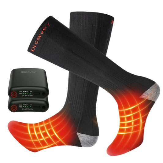 Heated Socks for Men & Women, Rechargeable Electric Thermal Socks with 5000mAh Curved Battery, 4 Heat Levels, Washable, Warm Winter Foot Warmers for Skiing, Hiking, Hunting, Outdoor Work (Black)