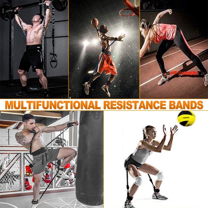 SFEEXUN Boxing Resistance Bands Set for Speed and Agility, Workout Band Ankle Exercise Bands Legs Ankle Straps for Resistance Training Enhance Explosive Power (Black-200lbs)