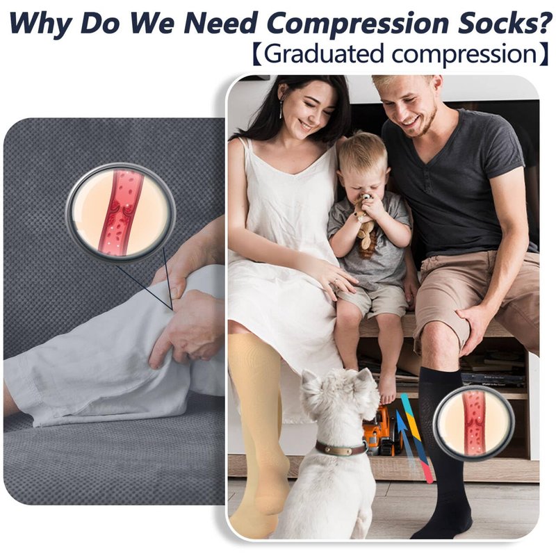 +MD 2 Pairs 15-20 mmHg Medical Compression Socks for Men/Women, Lightweight Opaque Knee High Support Stockings，Beige,M