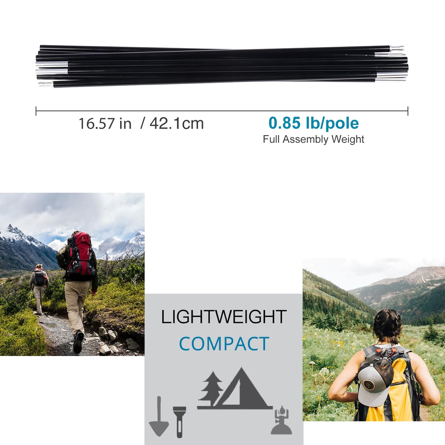 BRILLIANCE4U Tent Poles Replacement 16ft 3in 3/8”, Fits Female and Male Ends Tent, 7001 T6 Heated Aluminum Tent Pole Repair Kit, Lightweight Tent Pole, Outer Diameter 9.5mm 1 Pole Pack