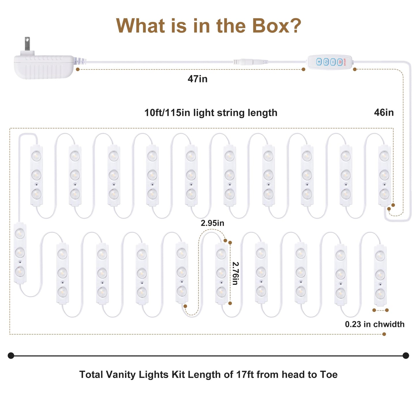 LPHUMEX LED Vanity Mirror Lights, 3 Color 20pcs*3LEDS 12V Hollywood Style Makeup Lights Stick on, Bright Dimmable with Power Adapter (Mirror Not Included)