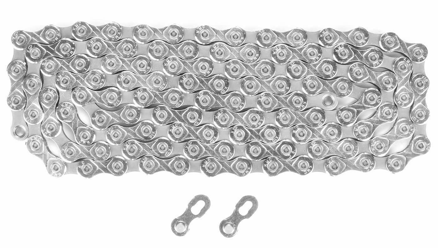 KMC X10 10-Speed Nickel Plate & Black X-Series Bicycle Chain Compatible with Shimano, SRAM, Campagnolo and All Major Systems.