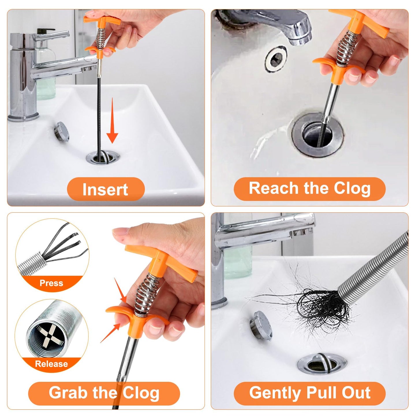 61 Inch Drain Snake Hair Drain Clog Remover Tool Set, Flexible Sink Snake Drain Cleaner Tool Set, Plumbing Snake for Toilet Sewer Shower Kitchen Bathroom Tub Clogged Hair Removal Cleaning Tool