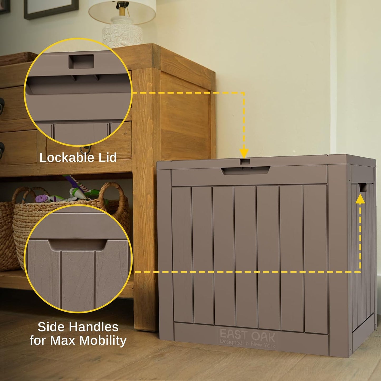 31 Gallon Waterproof Outdoor Storage Box - Lockable Resin Deck Bin for Patio Cushions & Tools - UV Resistant, Black
