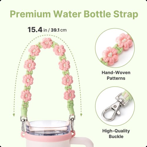Bluwing Water Bottle Handle Strap for Stanley Cup, Owala, Handle Strap for Hydro Flask and Most 12-40oz Water Bottles(Daisy Colorful 11)