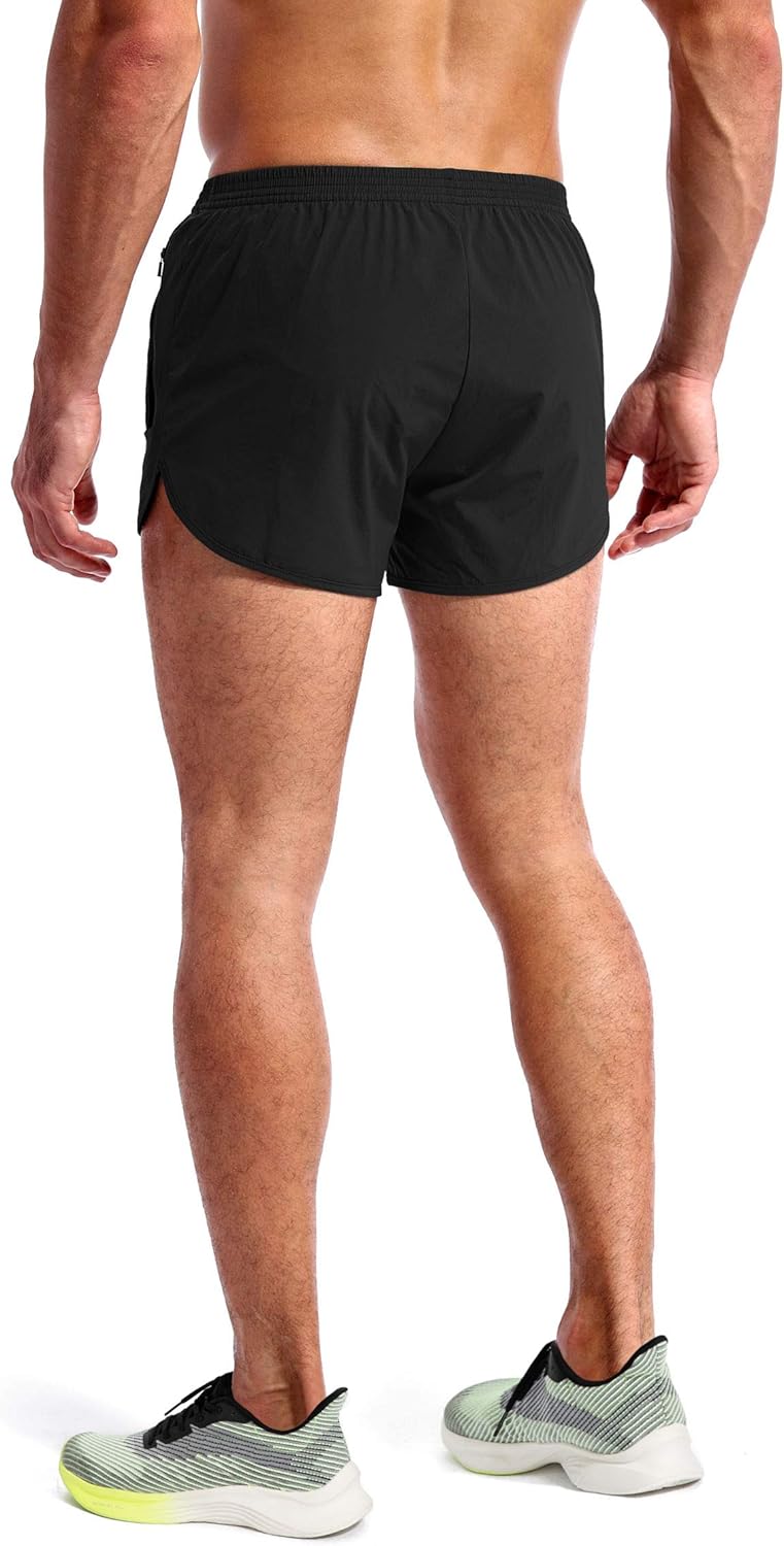 Pudolla Men's Running Shorts - 3 Inch Quick-Dry Athletic Gym Shorts with Zipper Pockets