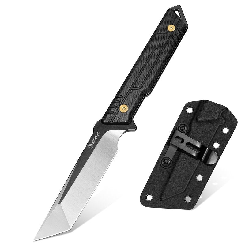 NedFoss EDC Fixed Blade Knife with Sheath, 3.7" AUS-8 Steel Tanto Blade Tactical Knife with G10 Handle, Camping Fixed Blade Small EDC Knives for Hunting, Survival