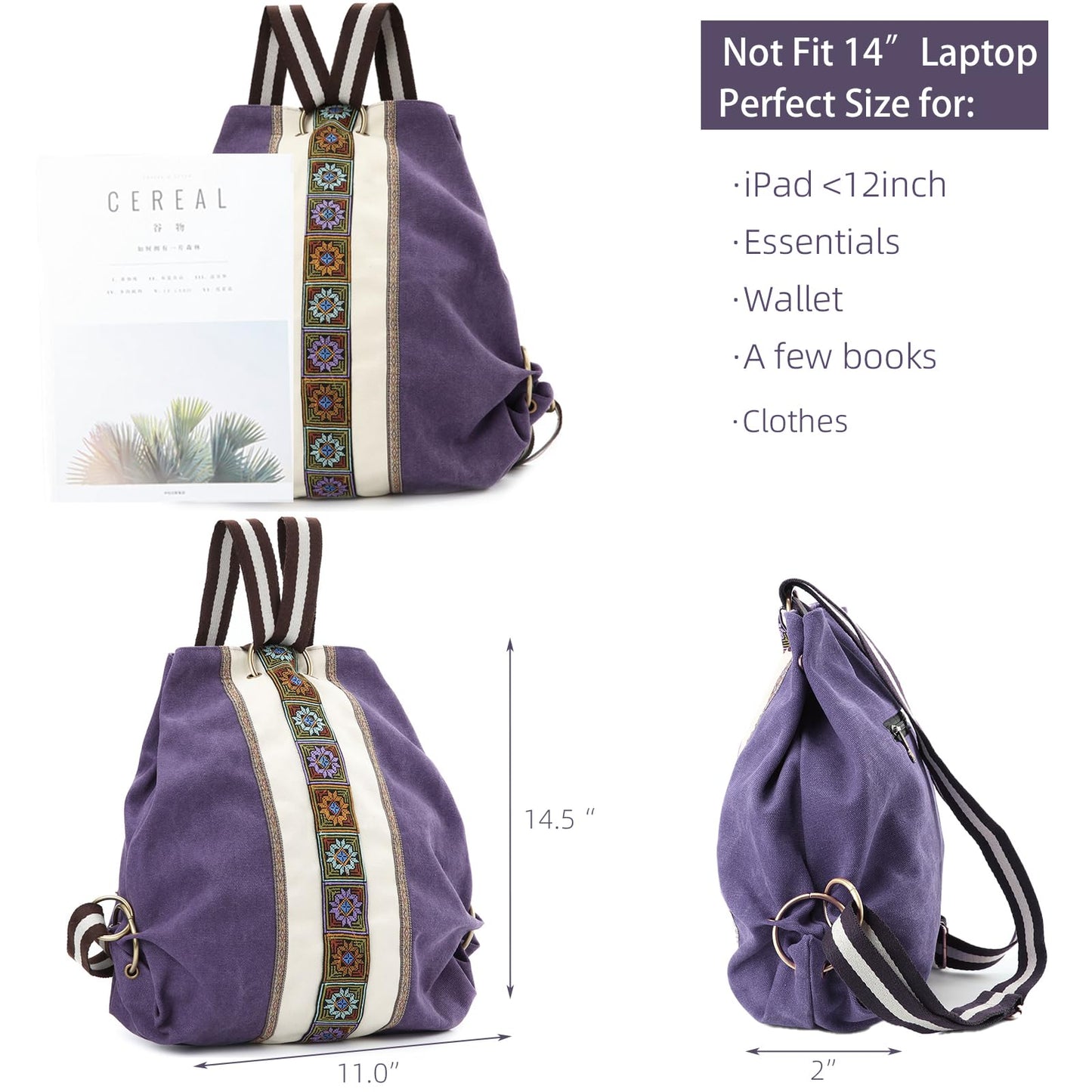 Goodhan Women Canvas Backpack Daypack Casual Shoulder Bag, Vintage Heavy-duty Anti-theft Travel Backpack