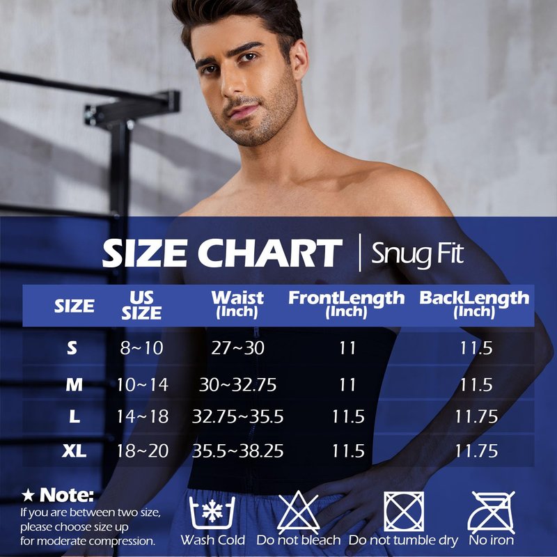 MISS MOLY Waist Trainer for Men Sauna Sweat Belt Waist Trimmer Wrap Toner Slimming Zipper Belly Suit Workout Enhancer Black M