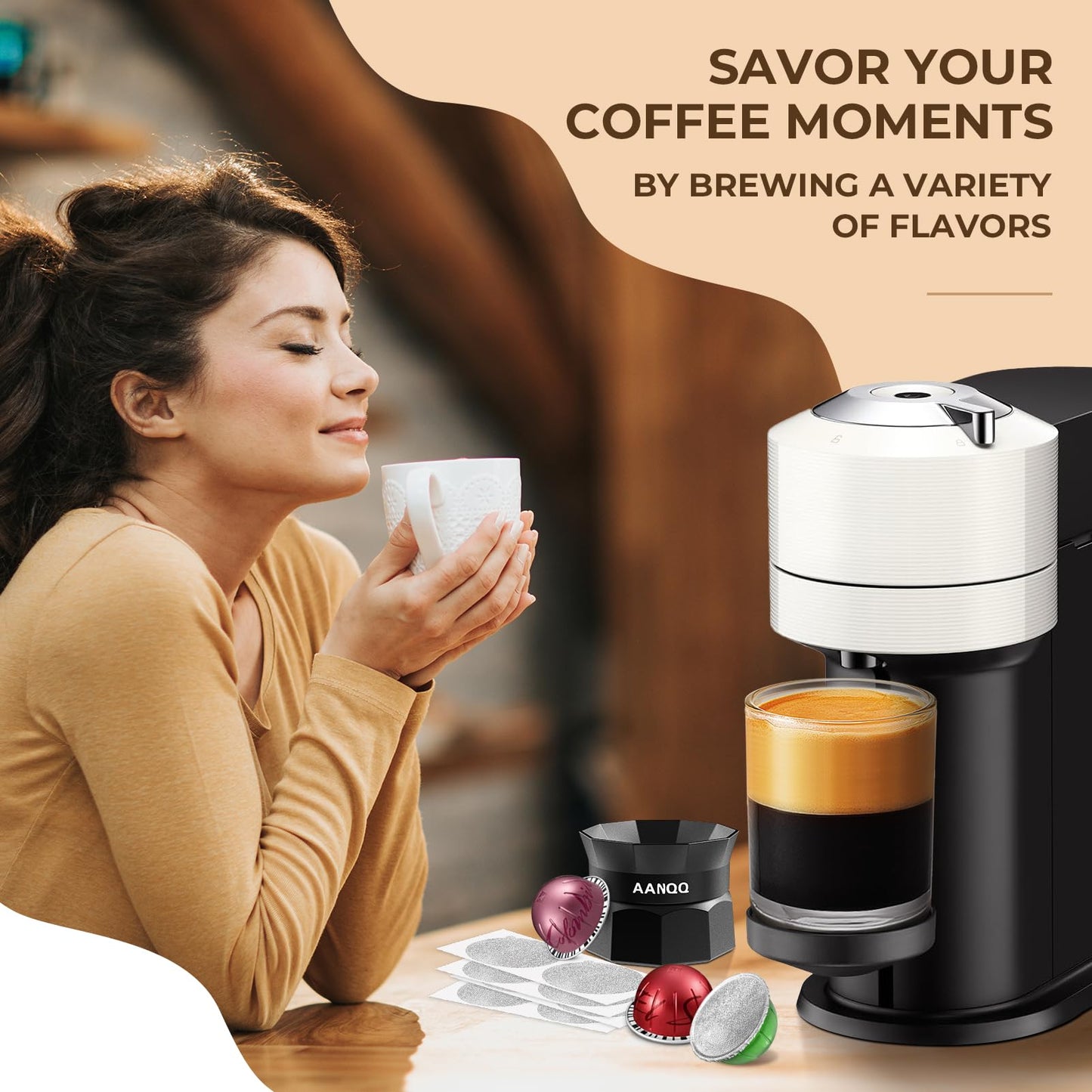 AANQQ Aluminum Foil Lids for Nespresso Vertuo Reusable Pods: 100 PCS Foil Seal Cover for Refill Espresso Coffee Pods - Fit with Nespresso Vertuoline VertuoPlus Refillable Capsule(Stickers Only)