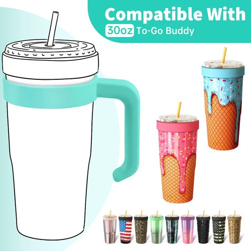 30 oz Tumbler Handle for Frost Buddy Togo Buddy, Anti Slip and Easy to Carry Travel Mug Grip for Frost to Go Buddy Tumbler, Suitable for Driving, Outdoor & Office Use (Lake Blue)