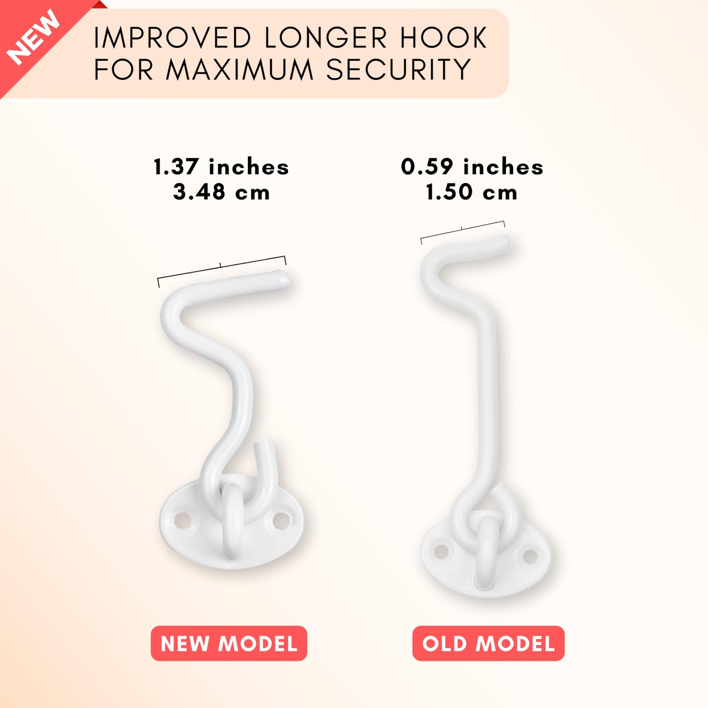 Eco-Fused 3-inch Heavy Duty Hook and Eye Latch - 2X Barn Door Lock (White), 8X Mounting Screws - Powder Coated Stainless Steel Hooks for Door, Windows, Sheds, Fences, Gates, Closets, Cabinets