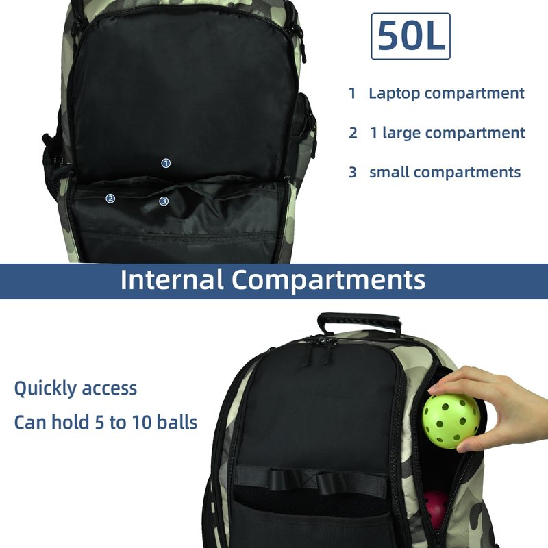 TVDARMO Pickleball Backpack Fits 4 to10 Paddles, Large Pickleball Bag with Laptop Pocket, Shoe Compartment and Fence Hook, Great Pickle Ball Paddle Bag Gifts for Men and Women