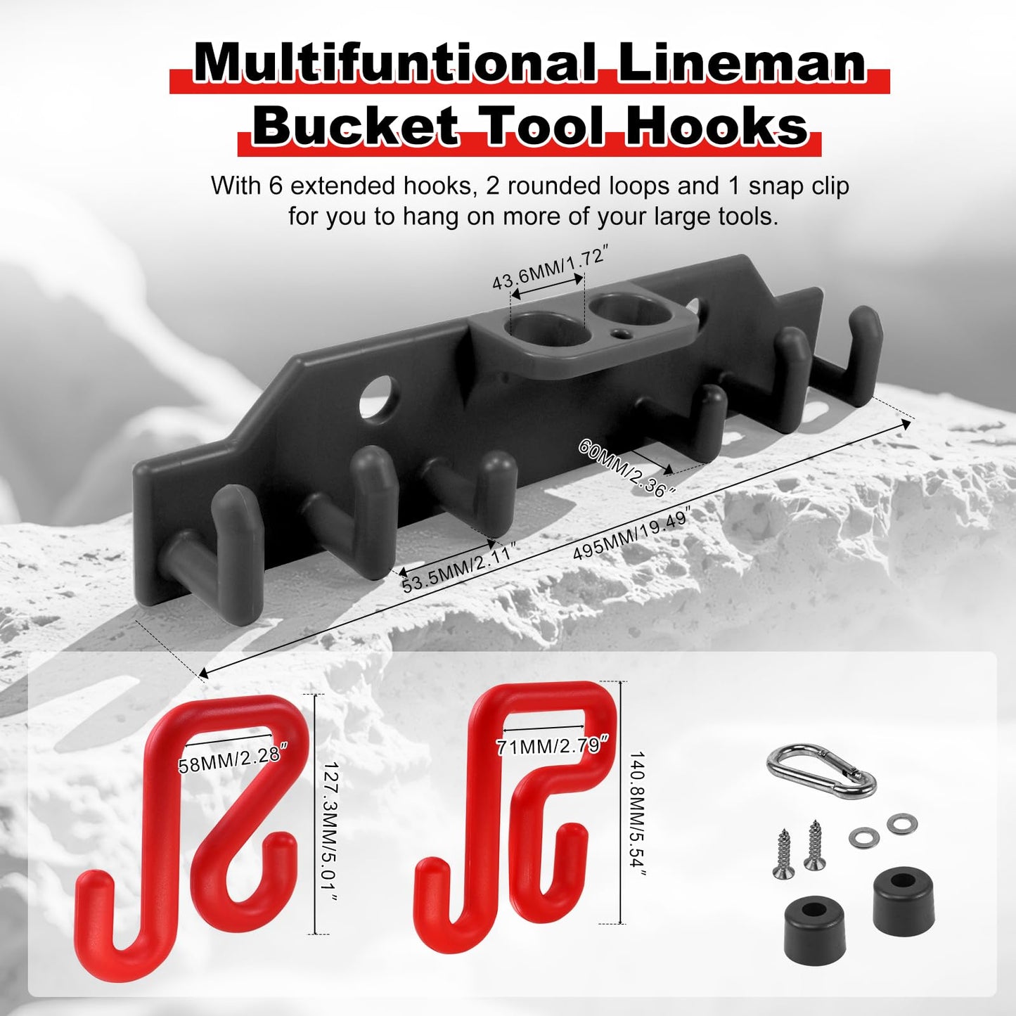 CNQLIS Lineman Tool Board Bucket Truck Tool Organizer for Bucket Hooks and Lineman Bucket Accessories Including 2PCS 2” and 2PCS 3” Aerial Bucket Hooks