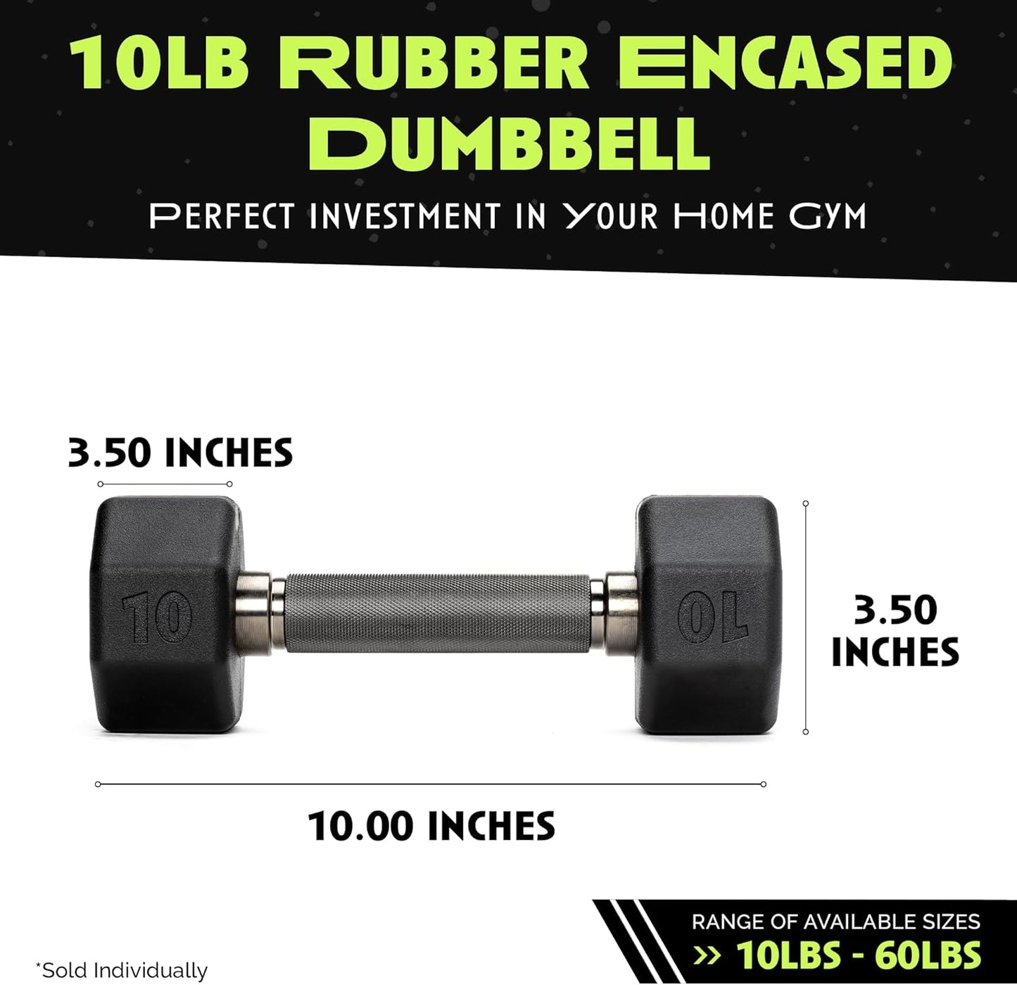 Rubber Coated Dumbbells - No Roll Design with Easy-Grip Steel Handle | Ideal for Home Gym - 10-60 LBS Available Individually