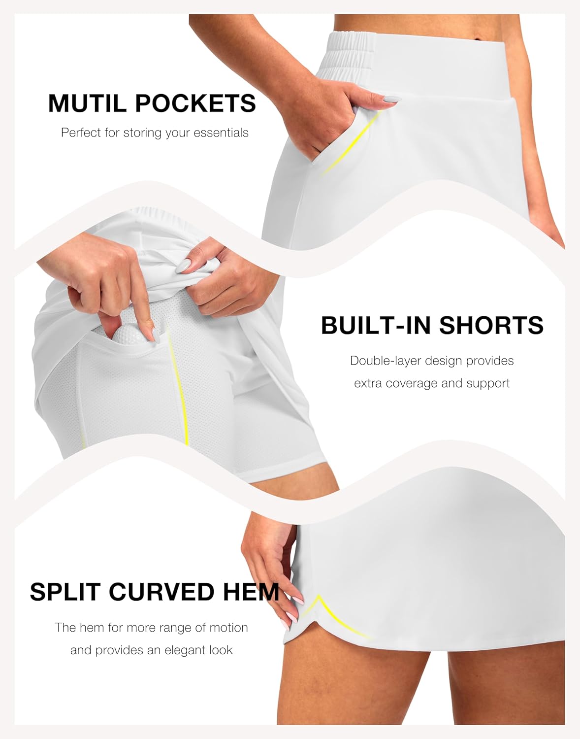 SANTINY Women's Golf Skirts - High-Waisted Stretchy Athletic Skorts with 4 Pockets | Casual Summer Wear