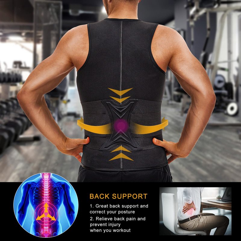 ZOUYUE Mens Sweat Sauna Vest for Waist Trainer, Sweat Sauna Suit Zipper Neoprene Workout Vest for Men with Adjustable Double Belt & Tank Top-S