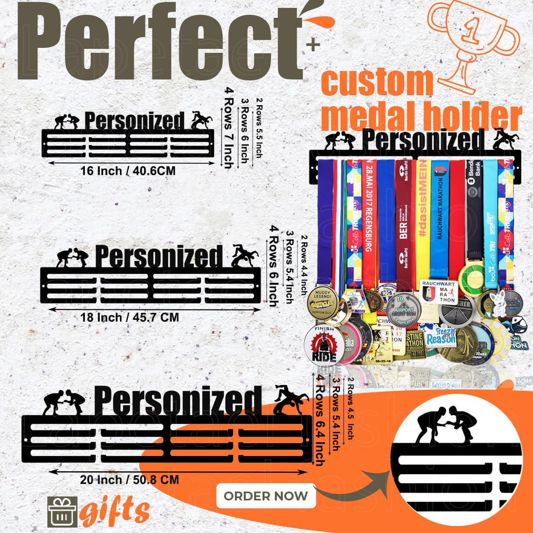 Skiennix Personalized Medal Holder - Custom Name Display Rack for 63 Awards Ribbons | Metal Wall Mount