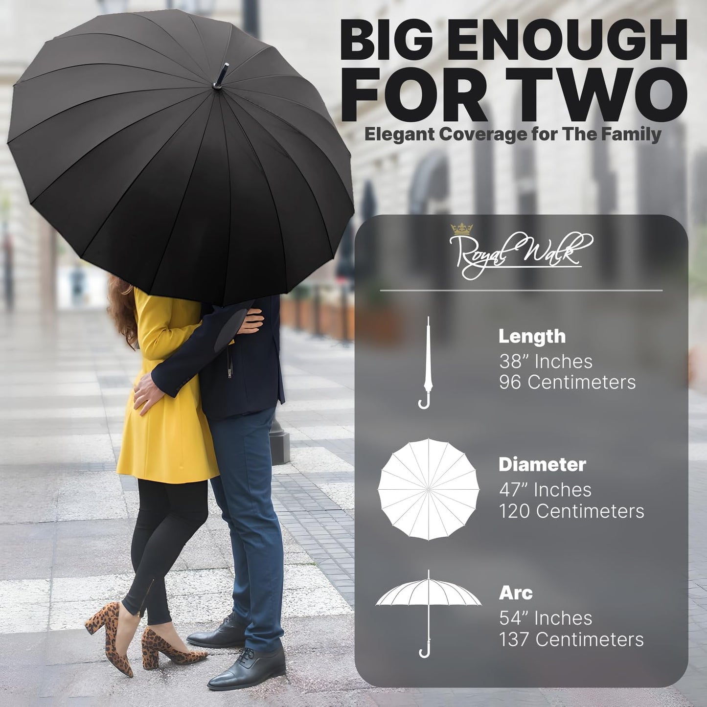 Royal Walk Large Umbrella - 54 Inch Automatic Open, Wind Resistant, Fast Drying for 2 Persons