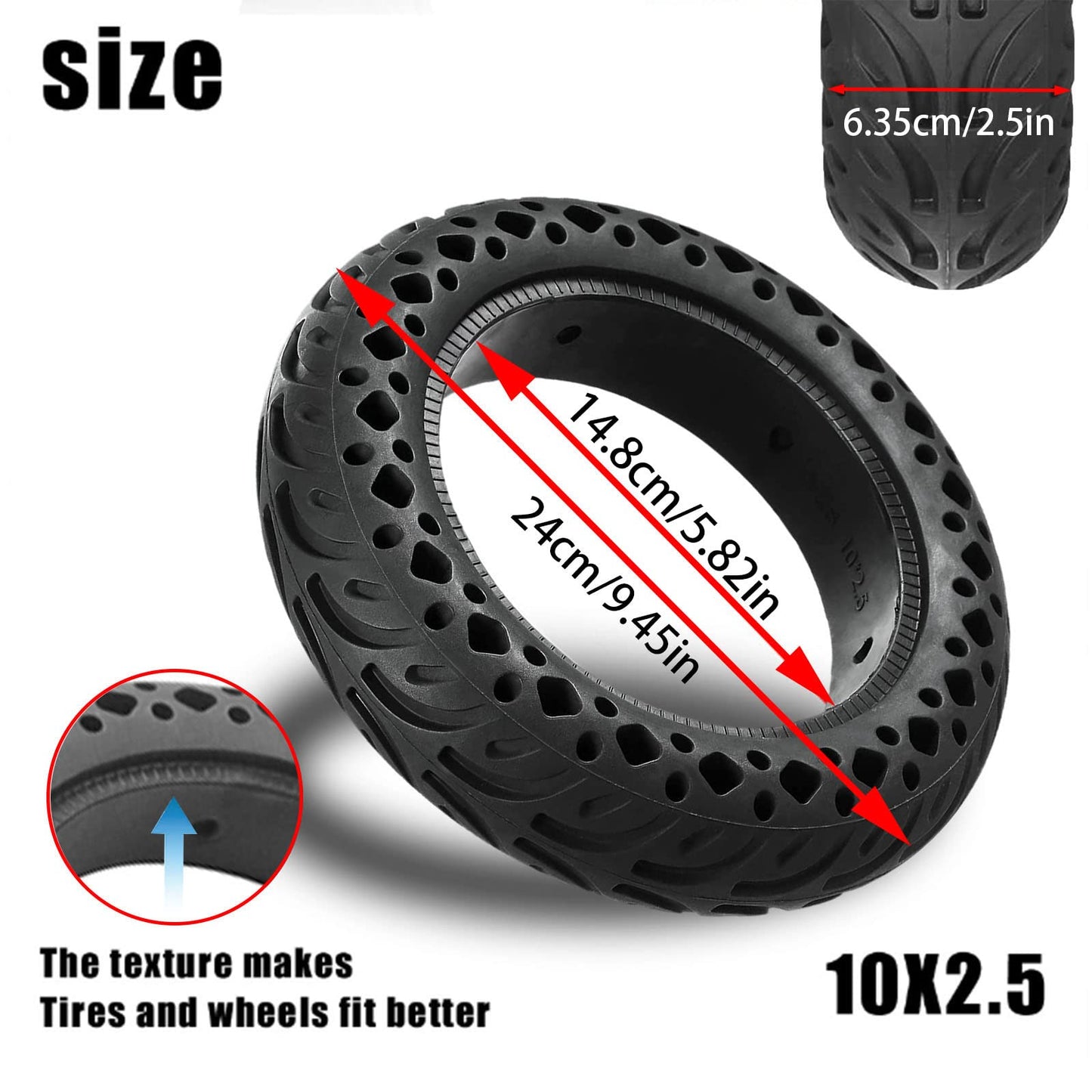 Felixstory 60/70-6.5 Scooter Tire Tubeless: 10x2.50 Solid Tire Replacement for Hover 1 Alpha Hiboy MAX3 Segway Ninebot MAX G2 G30LP Electric Scooter, 10 Inch 10x2.50-6.5 Honeycomb Front Rear Wheels