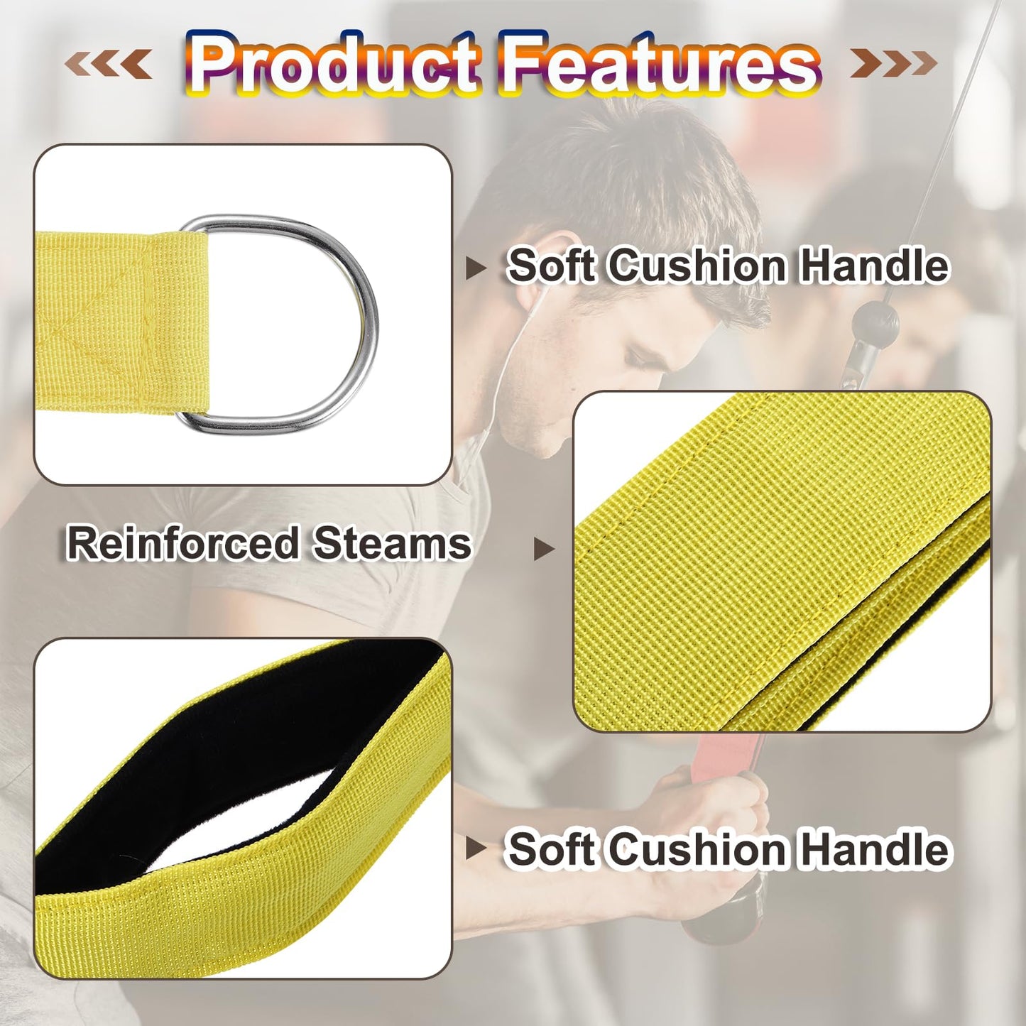 PATIKIL Tricep Rope Cable Attachment Handle, 27" 3-in-1 Tricep Pull Down Attachment Tricep Extension Strap for Gym Home Push Down Face Pull, Yellow