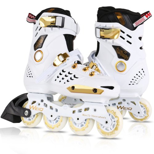 Inline Skates for Women and Men, Fitness Professional Roller Skates Blades Adult, High Performance Outdoor Inline Speed Skates Unisex, Beginner Free Aggressive 4-Wheel Racing Skates White gold (40-41)