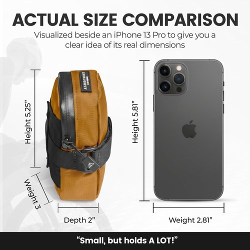 ALMSTHRE Signature Bike Saddle Bag – Midnight Black | 0.5L Bike Seat Bag (3" x 5.25" x 2") | Water-Resistant Ripstop, Waterproof Zipper, Internal Pocket | Durable Under Seat Storage