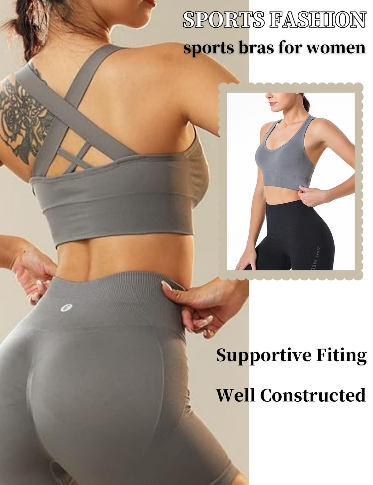 Sports Bra for Women, High Support Criss-Cross Back Padded Strappy Push up Sports Bras with Removable Cups Workout Yoga Top A-White