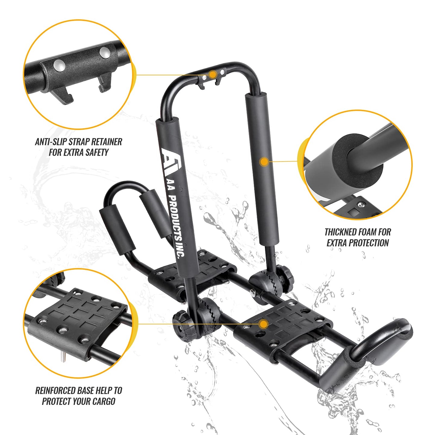 AA-Racks J-Style Bilateral Folding Kayak Carrier for Canoe, 180° Folding Motion Kayak Roof Rack for SUP,Surfboard and Ski Board on SUV, Car and Truck