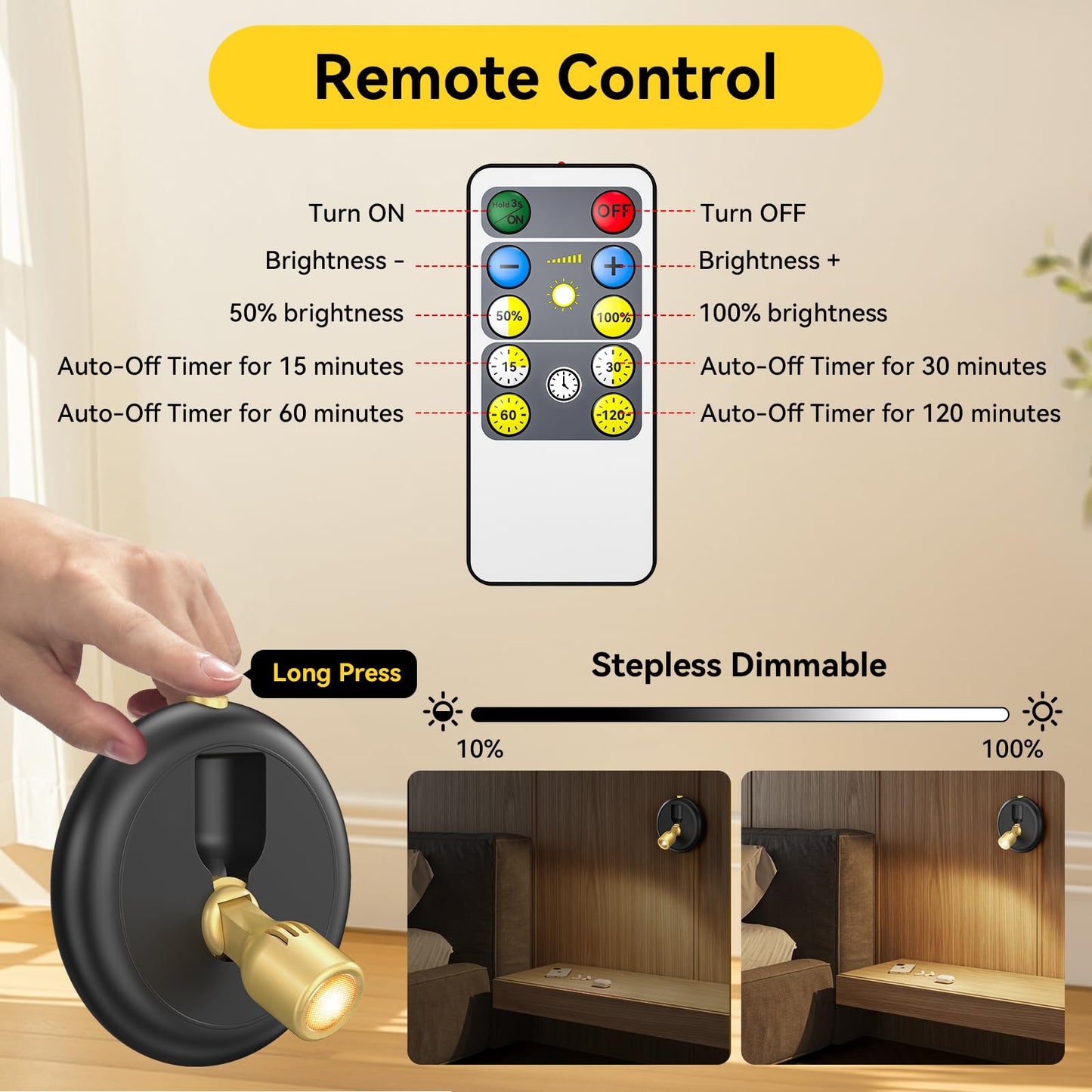 Rechargeable Battery LED Spotlight Indoor: Wireless Mini Art Accent Spot Lights with Timer Remote - Small Dimmable Uplight for Plants Display Painting Dartboard Artwork Portrait Closet (1 Pack-Black)