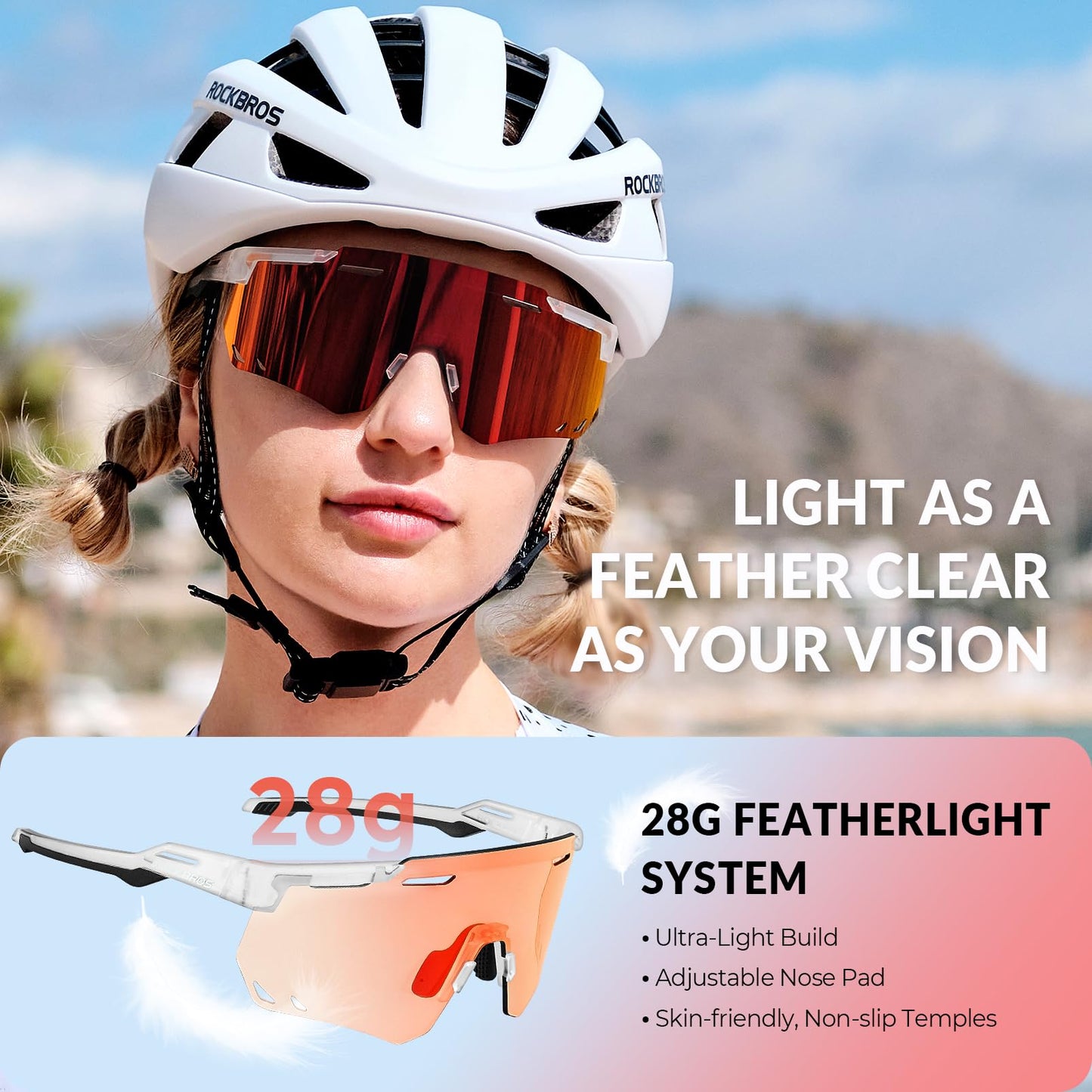 ROCKBROS Cycling Glasses, Photochromic Sports Sunglasses for Men Woman, UV Protection Biking Sunglasses
