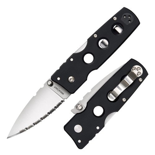 Cold Steel Hold Out 3" S35VN Serrated Blade 4" G-10 Handle Everyday Carry Pocket Folding Knife w/Tri-Ad Lock, Pocket Clip