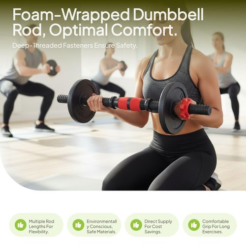 DYNWAVE 2X Dumbbell Handle Dumbellsweights Set Sturdy with 4 Collars Barbell Bar for Workout Strength Training Fitness Gym Attachment, 35cm