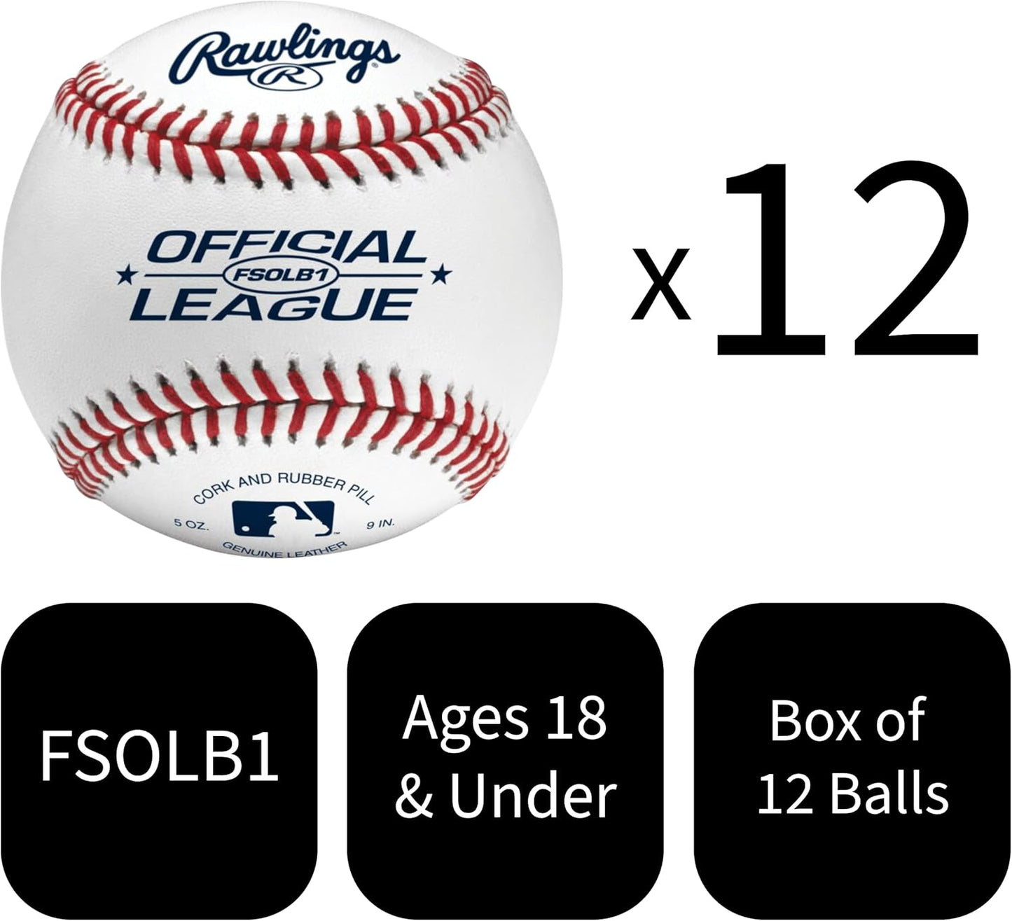 Rawlings Official League Baseballs - Flat Seam Design for Youth 14U | 12 Count Practice Pack