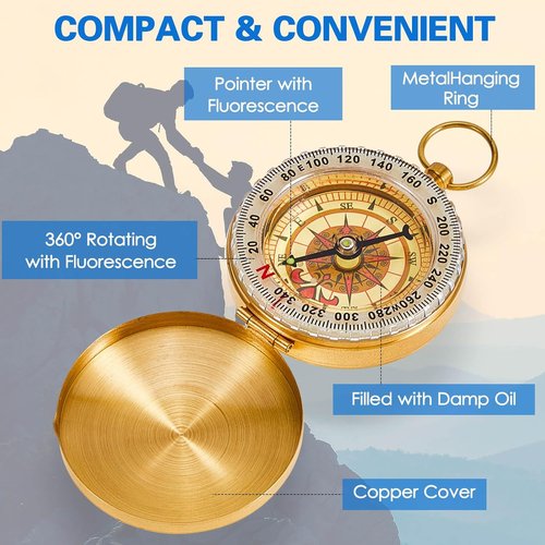 Dunzy Camping Survival Compass - Glow in The Dark Metal Pocket Tool for Hiking & Navigation