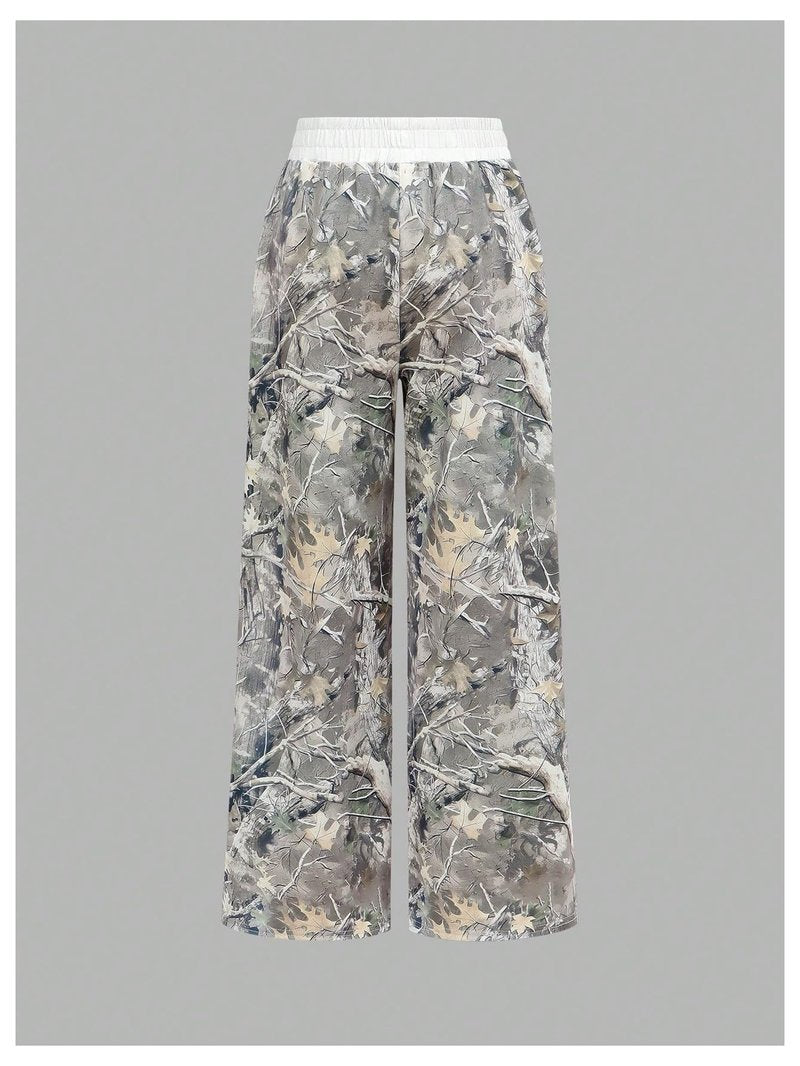 SOLY HUX Girl's Y2k Camo Sweatpants Elastic Waist Wide Leg Baggy Pants with Pockets Streetwear Army Green Camo 12Y