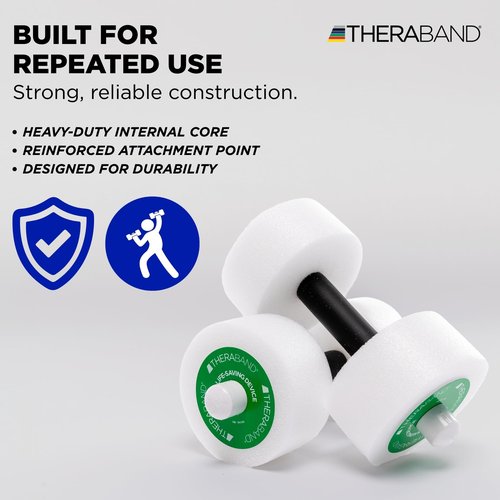 THERABAND Water Weights, Aquatic Dumbbells for Pool Fitness, 2 Foam Weights with Padded Grip for Water Aerobics, Therapy, Workouts, Pool Exercise Equipment, Aqua Training, Green, Medium, Intermediate