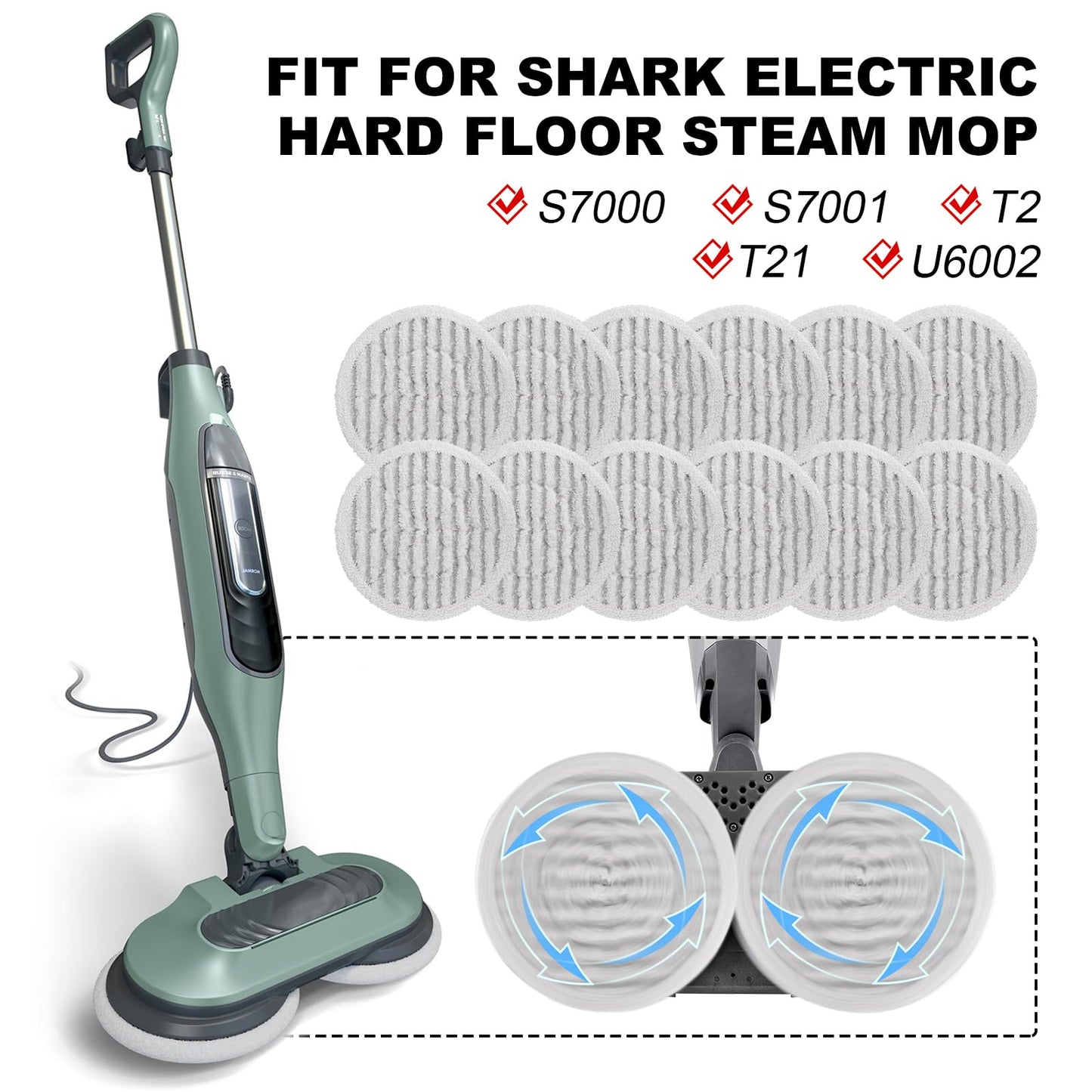 Pads for Shark Steam Scrub Mop: 12 Pack Spin Mop Refills Fit for Shark S7000 S7001 S7000C S7201 S7000AMZ S8201 S8001 S8000 Steam and Scrub Pads - Hard Floor Steam Mop Washable Pads S7001TGT