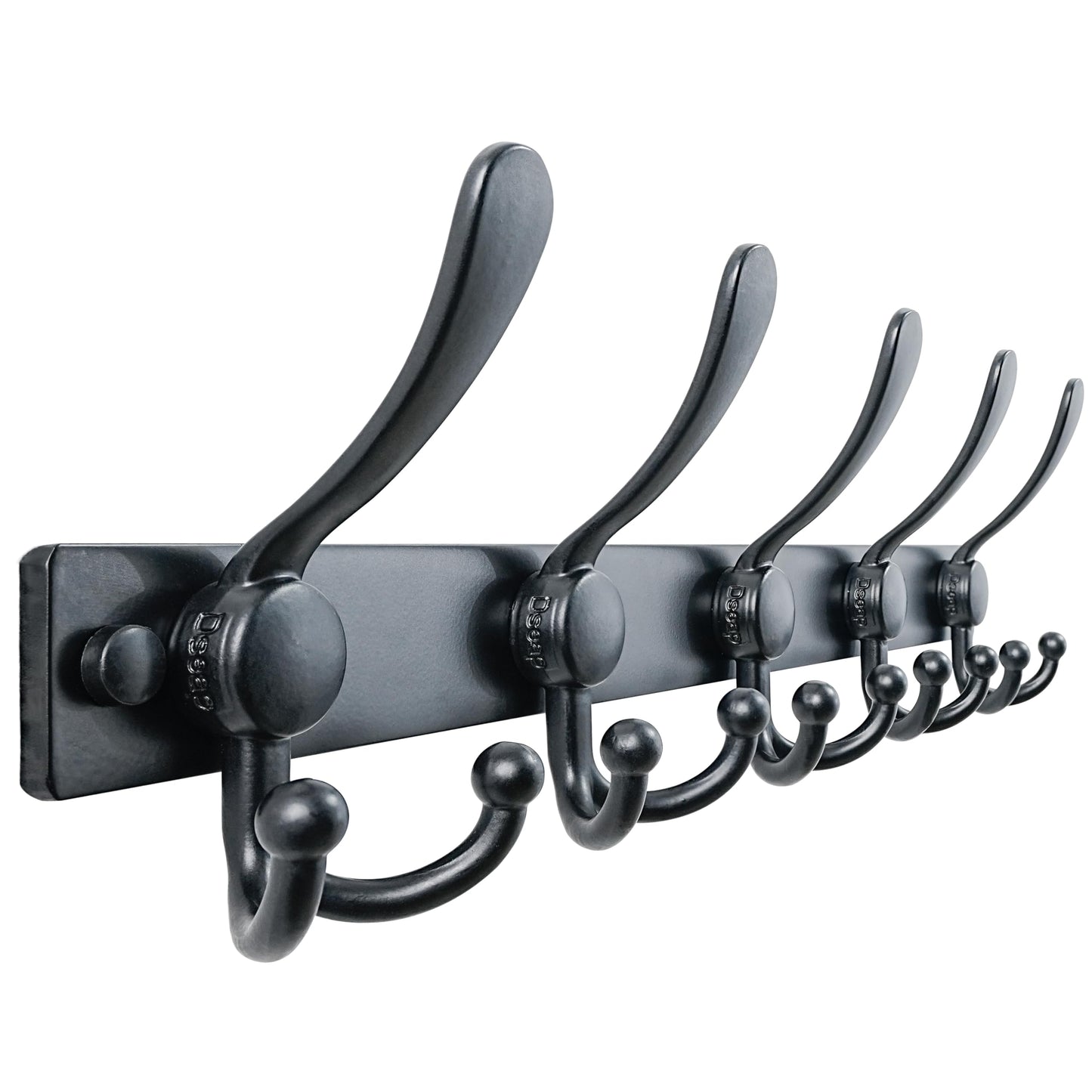 Dseap Coat Rack Wall Mount 2.0 Pro: Heavy Duty 300% Thicker, 16" Stud Mount, Stainless Steel Wall Coat Hooks Hanger for Clothes Jackets Hats Entryway Closet, MaxStrong Series, Black