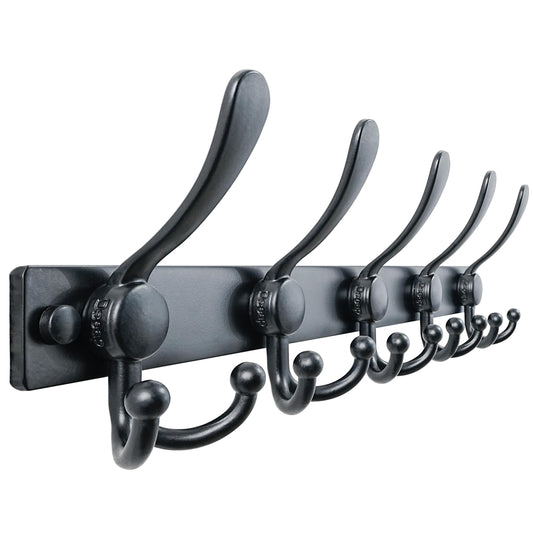 Dseap Coat Rack Wall Mount 2.0 Pro: Heavy Duty 300% Thicker, 16" Stud Mount, Stainless Steel Wall Coat Hooks Hanger for Clothes Jackets Hats Entryway Closet, MaxStrong Series, Black