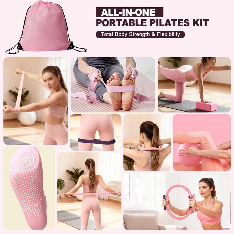 TSPFUI Pilates Ring Kit for Women,Pilates Equipment with Pilates Ring and Ball, 5 Resistance Bands,Yoga Block,Workout Guide Included，Full-Body Pilates Workout Equipment Suitable for Beginners